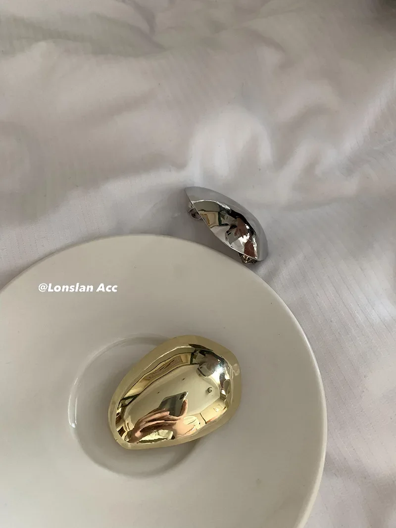 مشبك شعر ربيعي فرنسي معدني فضي، مشابك شعر عصرية مصنوعة من خليط معدني، شريحة جانبية لشعر المهر للنساء والفتيات #5