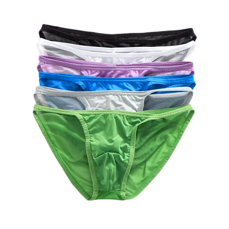 6PCS New Men's Underwear Low Rise Briefs Sexy Breathable Tangas Mesh Thong See Through Lingerie Fashion Thong Male Underpants