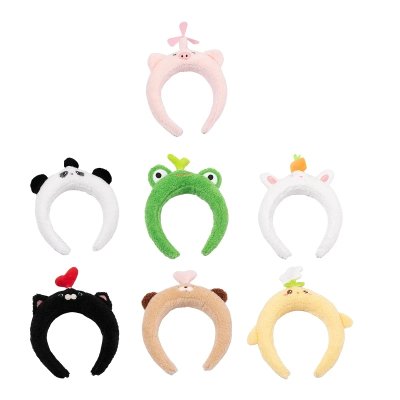 Lovely Pull String Headband for Adult Cartoon Plush Hairhoop Women Girl Face Washing Hairband Family Gathering Headwear DXAA