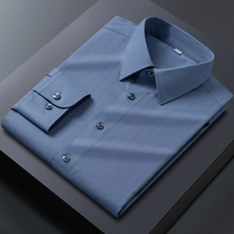 

High-end Bamboo Fiber Men's Shirt Long Sleeves Slim Fit Anti-Wrinkle Camisa Social Business Office Work white shirts Men S-4XL