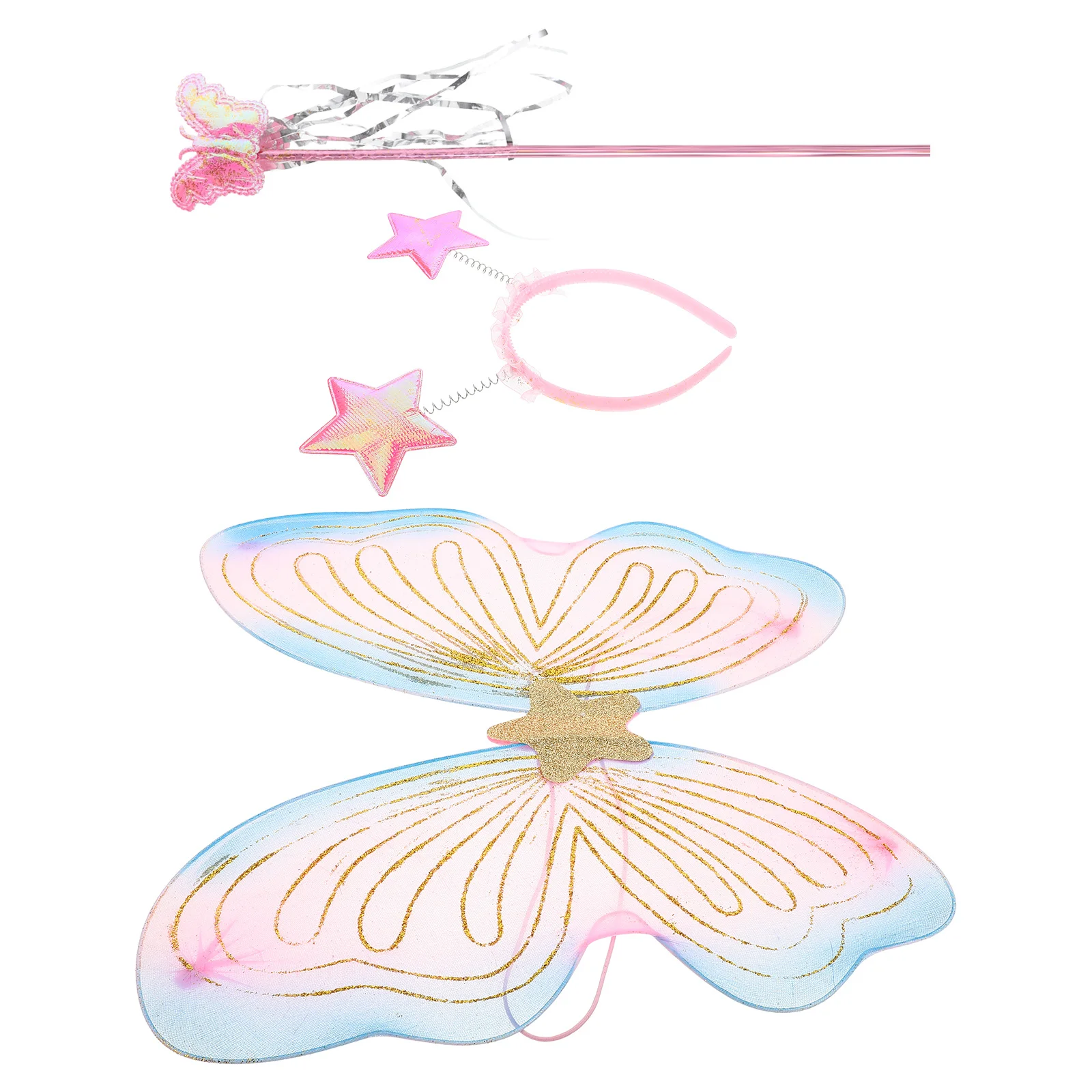 여아용 나비 날개 의상 1세트, 가벼운 요정 날개 액세서리, 어린이 파티 코스프레 할로윈 무대 소품