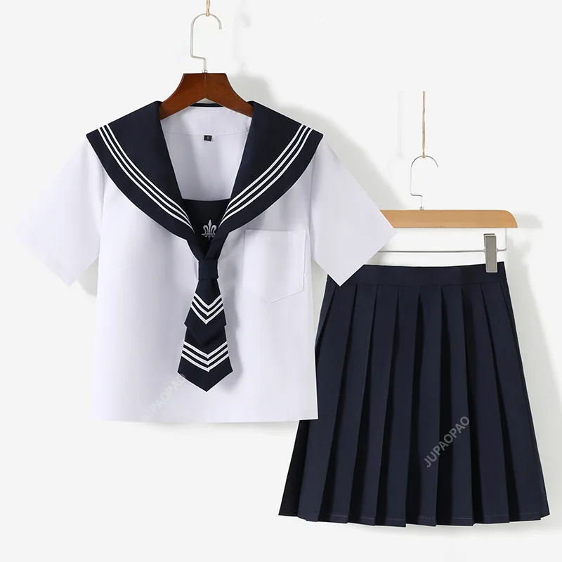 Basic Jk School Uniform for Girls Japan Style School Look Navy Sailor  Suits Cute Pleated Skirt Cosplay Costumes Women JUPAOPAO