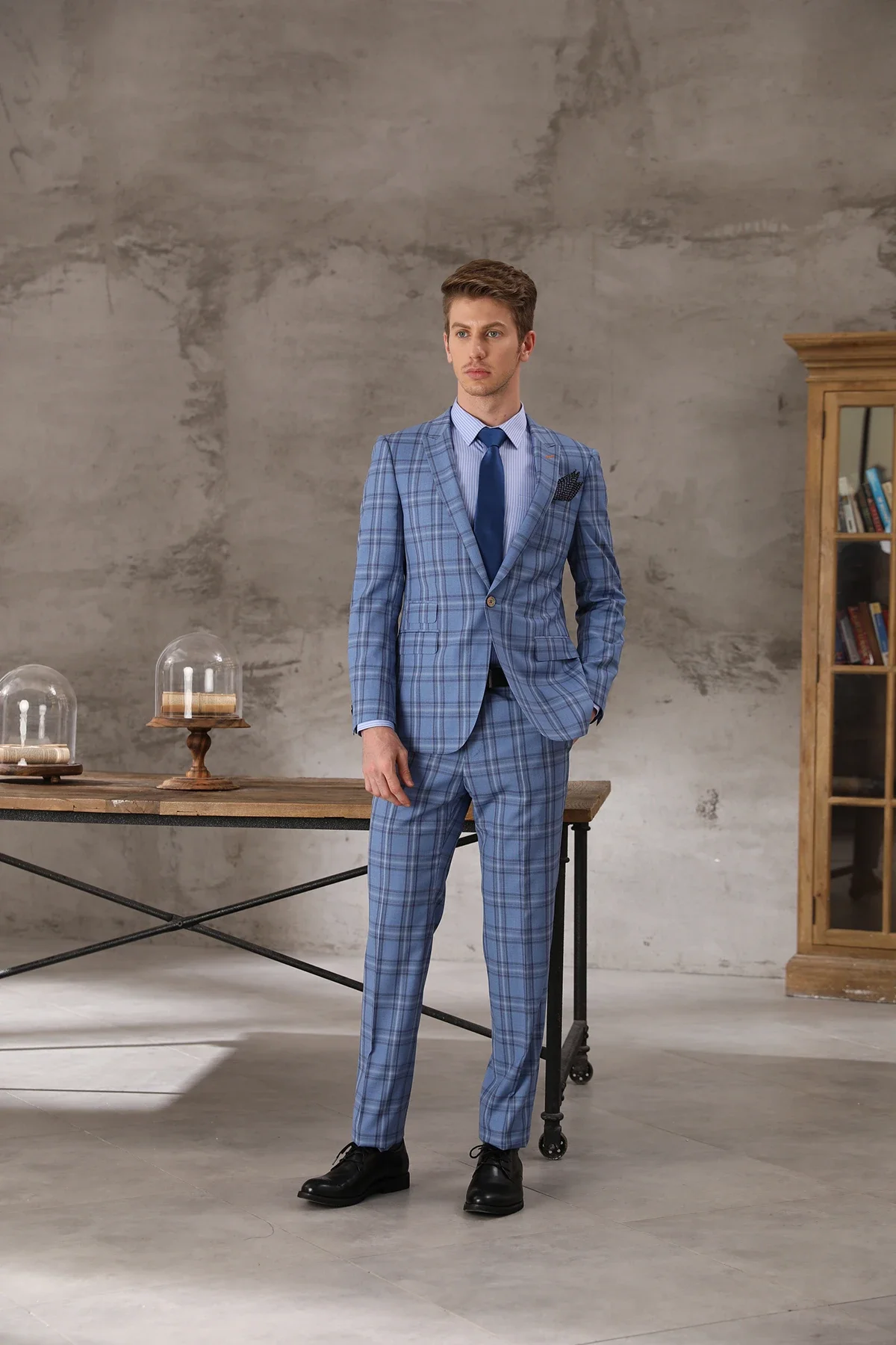 Shenzhen Tailor Shop Customized High Quality Wool Cashmere Business Slim Blue Groom Wedding Suit Three-piece Suit