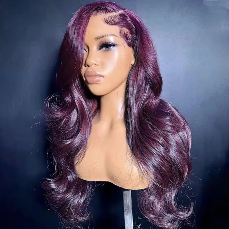 QW Synthetic Hair Deep Purple Color Body Wave Soft 13X4 Lace Front Wig For Women Hair Heat Resistant Fiber Cosplay  Daily