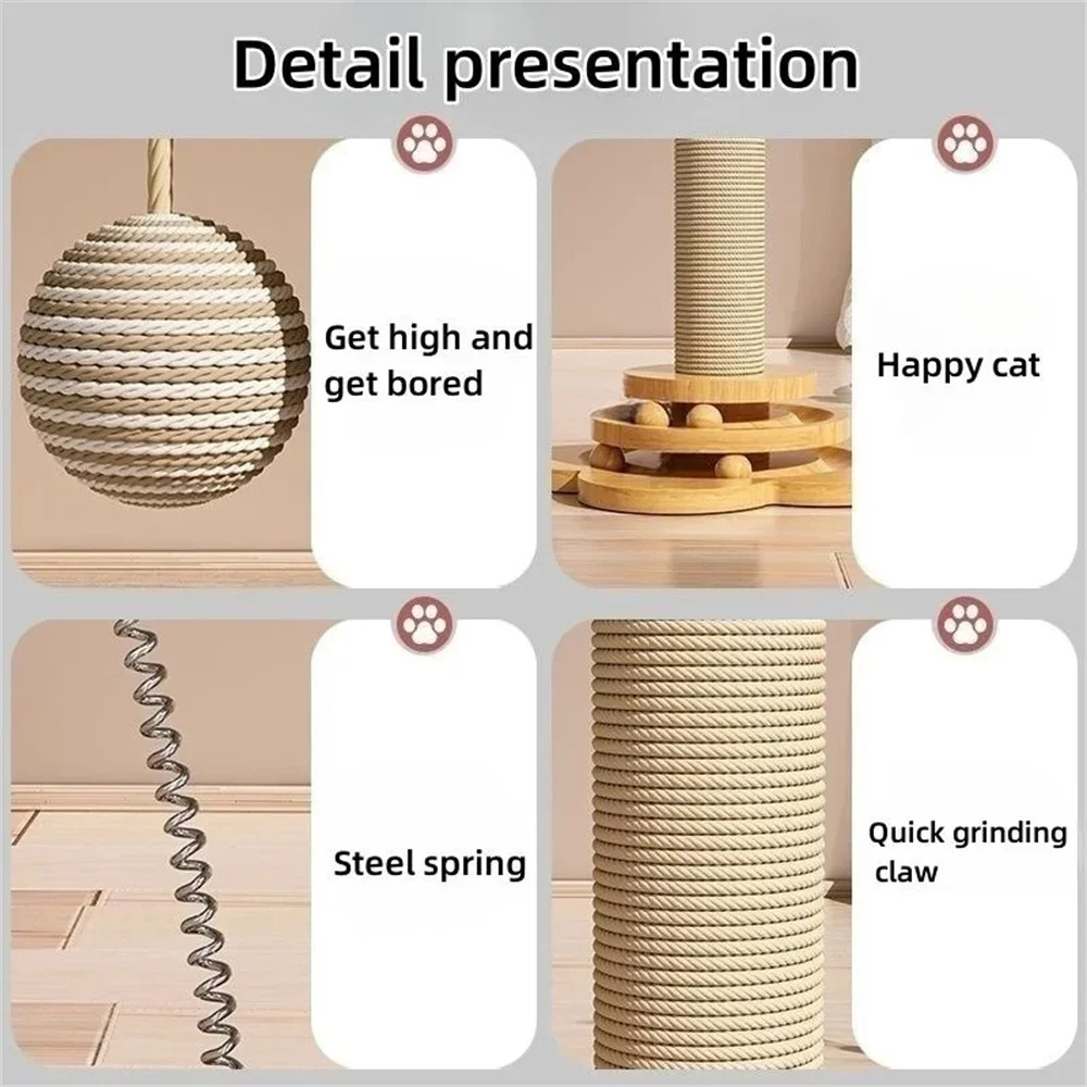 Pet Cat Toy Solid Wood Cat Turntable Funny Cat Stick Balls Durable Sisal Scratching Board Cat Supplies Cat Grab Column