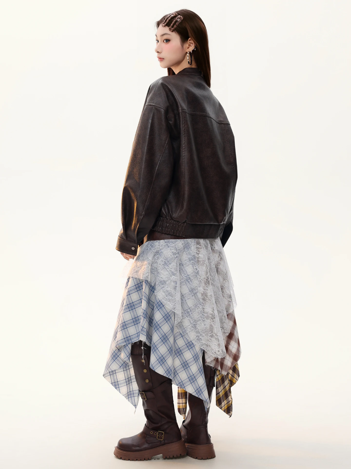 PBB Giacca da donna in pelle PU imbottita, stile retrò americano, nuova collezione primavera, con cintura, taglio dritto, stile vintage, resistente al vento