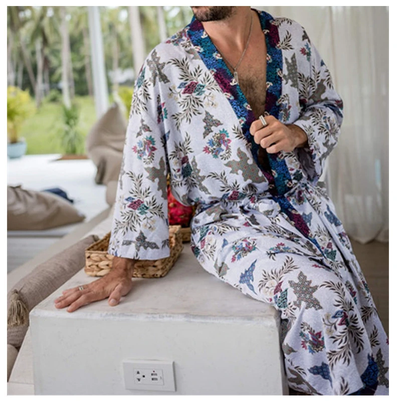 

Plus Size 5XL Men's Robe Sleepwear Bohemian Style Printing Kimono Bathrobe Gown Loungewear Loose Casual Homewear Nightwear