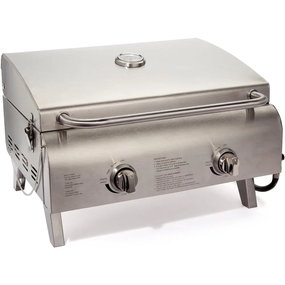 CGG-306 Chef's Style Portable Propane Tabletop 20,000, Professional Gas Grill, Two 10,000 BTU Burners, Stainless Steel