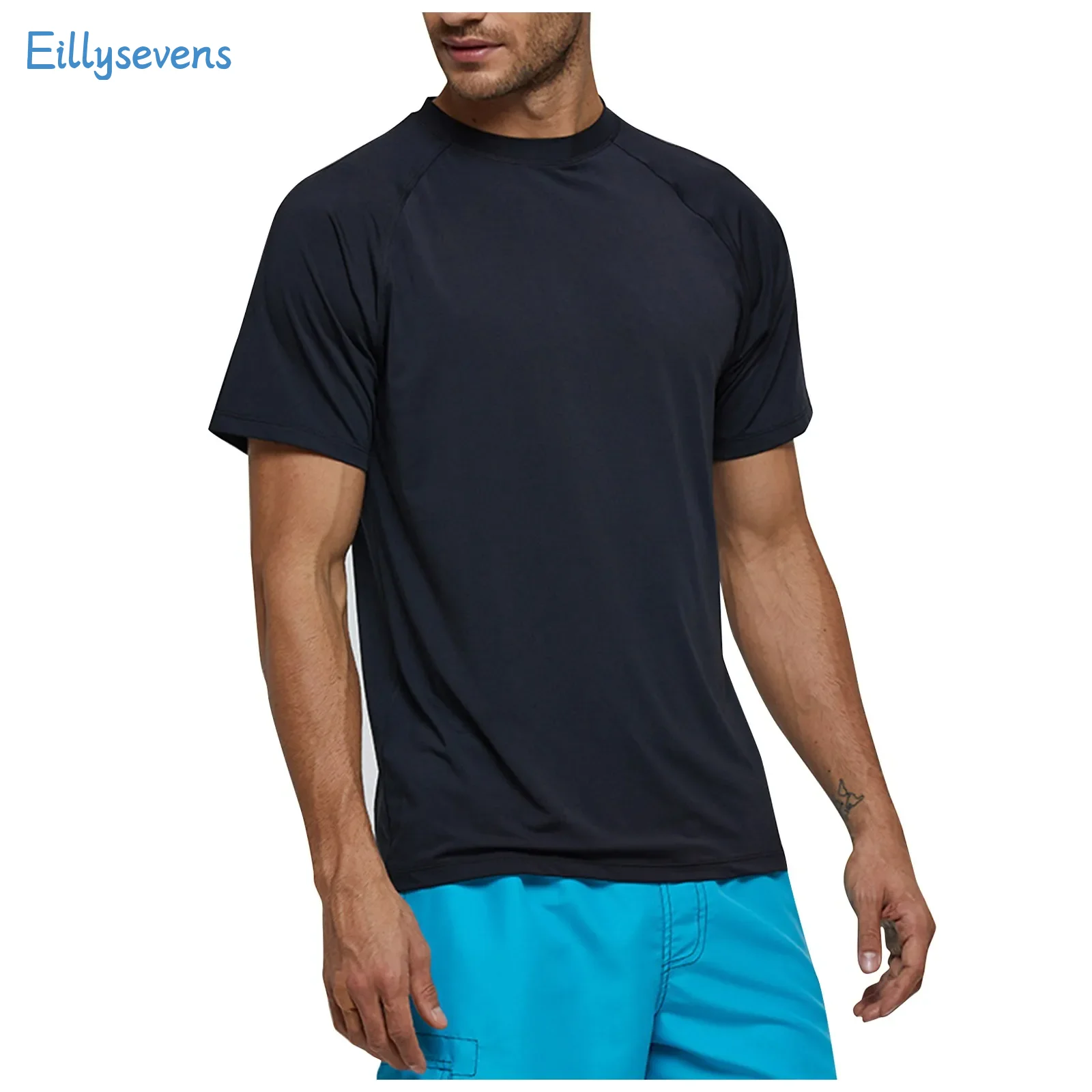 Men'S Short-Sleeved Tops Seaside Leisure Vacation Quick-Drying Clothing Tops Classic Simple Comfortable Surfing Suit Tops