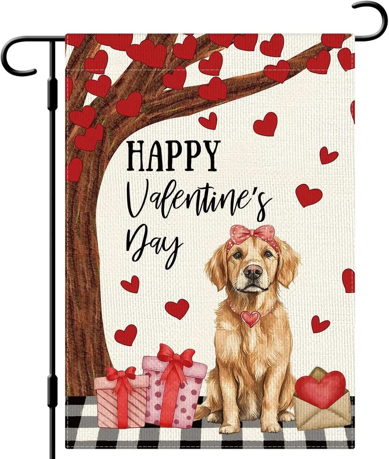 DLZDN Valentines Day Dog Garden Flag Golden Retriever Love Heart Flag 12×18 Inch Double Side Vertical Burlap Farmhouse Yard  GGX