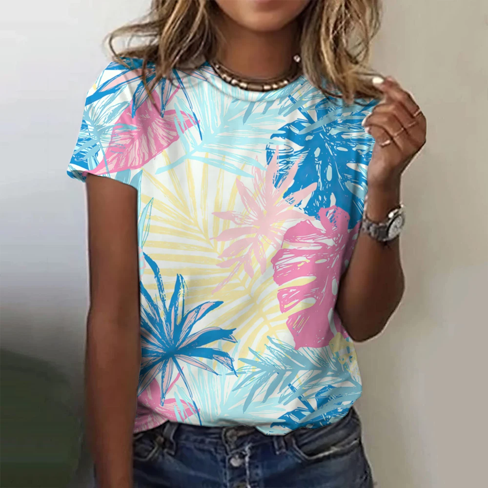 Summer Tropical Plants 3D Print T-shirts Women Streetwear Casual Fashion Y2k Short Sleeve T Shirt O-neck Tees Tops Odzież