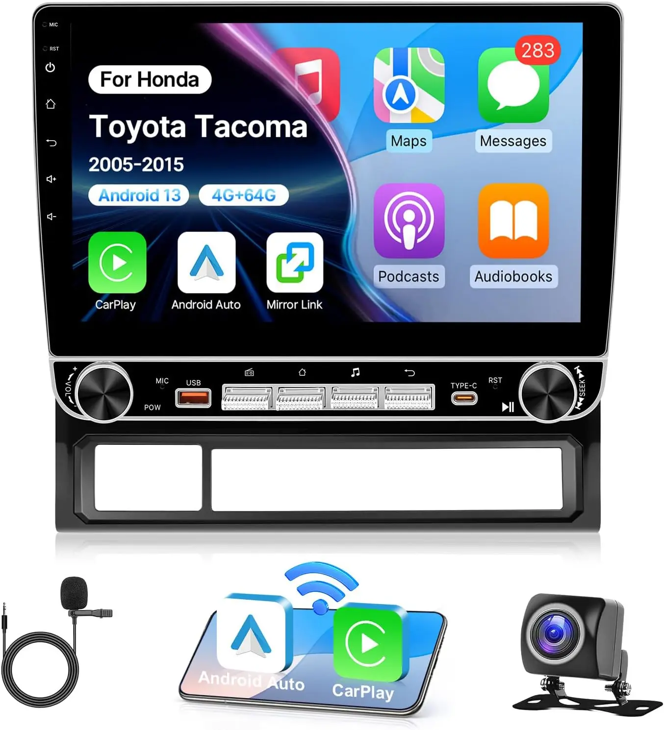 4+64G Car Stereo for Toyota Tacoma 2005-2015(No J.B.L) Wireless Carplay Android Auto, 10.1 inch Touch Screen Tacoma Car Radio He