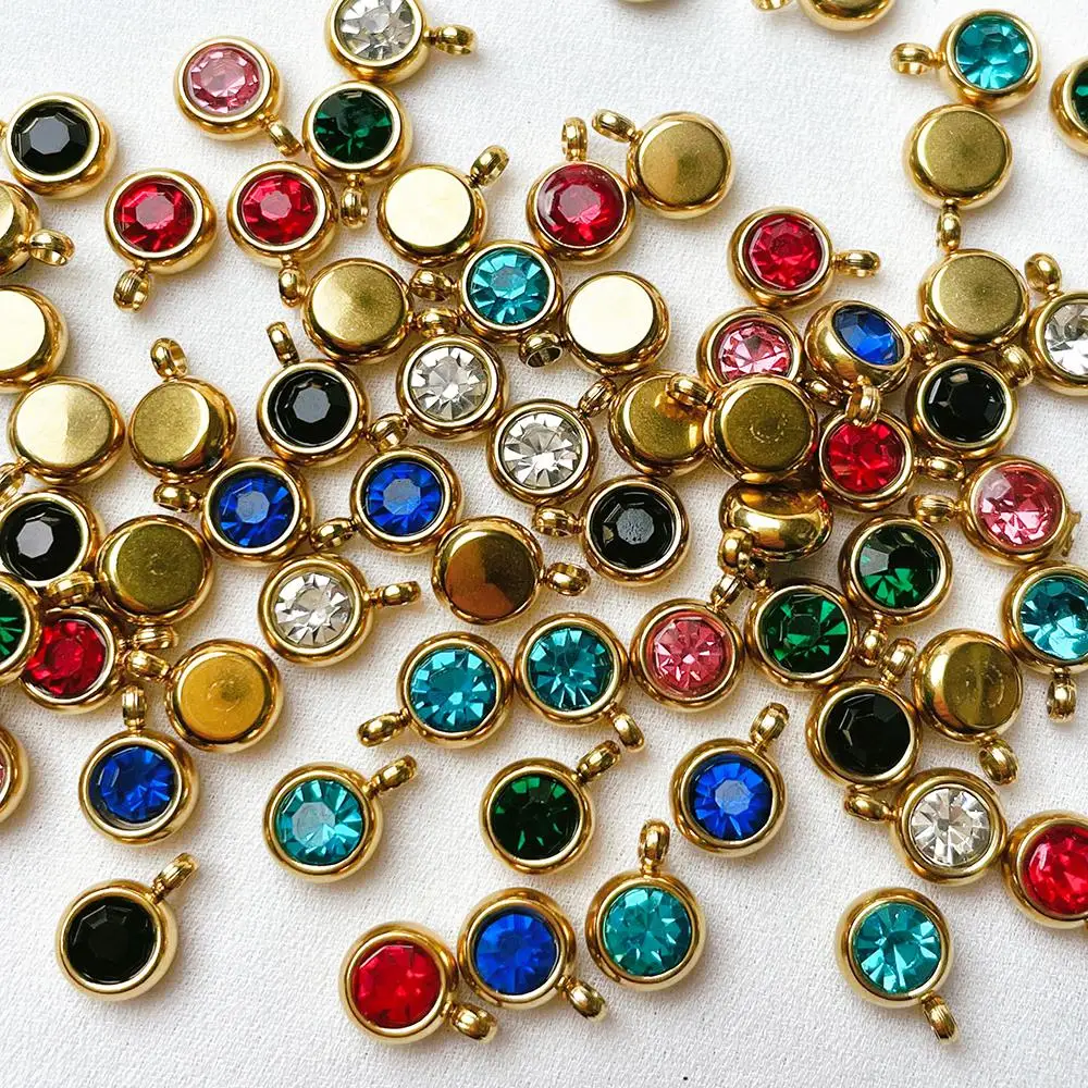 20pcs 6mm Stainless Steel Rhinestone Bead Gold Color Crystal Pendants for DIY Earrings Necklace Bracelet Jewelry Making Charms