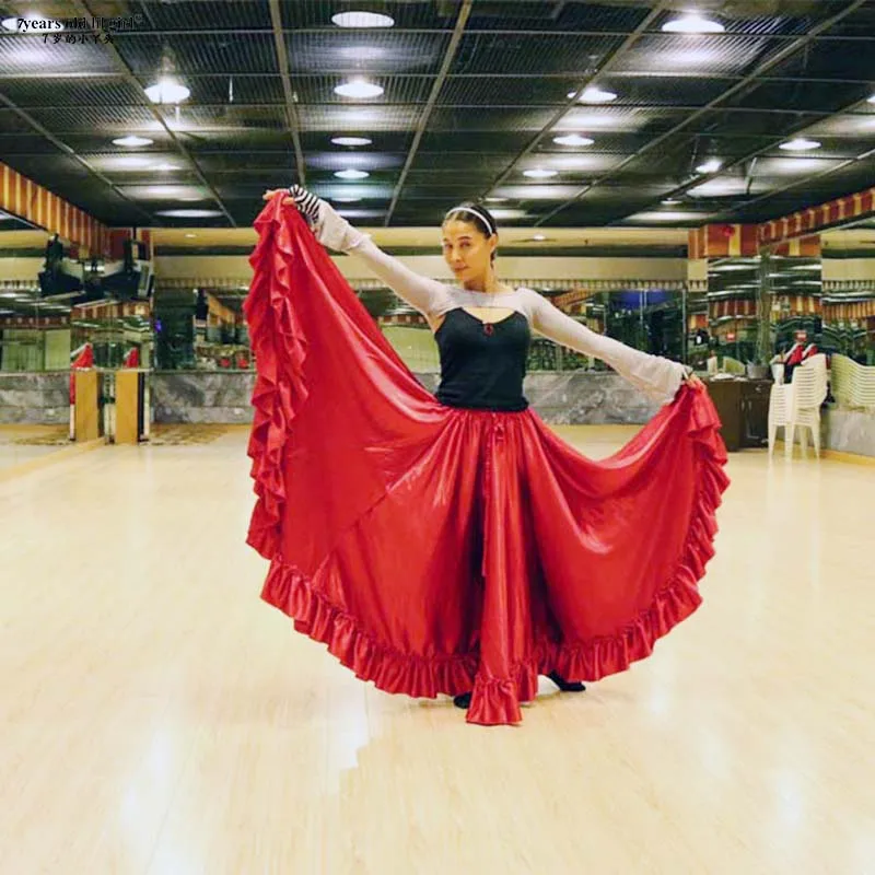 Danse du ventre Tribal à volants Flamenco brillant longue jupe gitane en Satin espagnol de 25 yards FH17