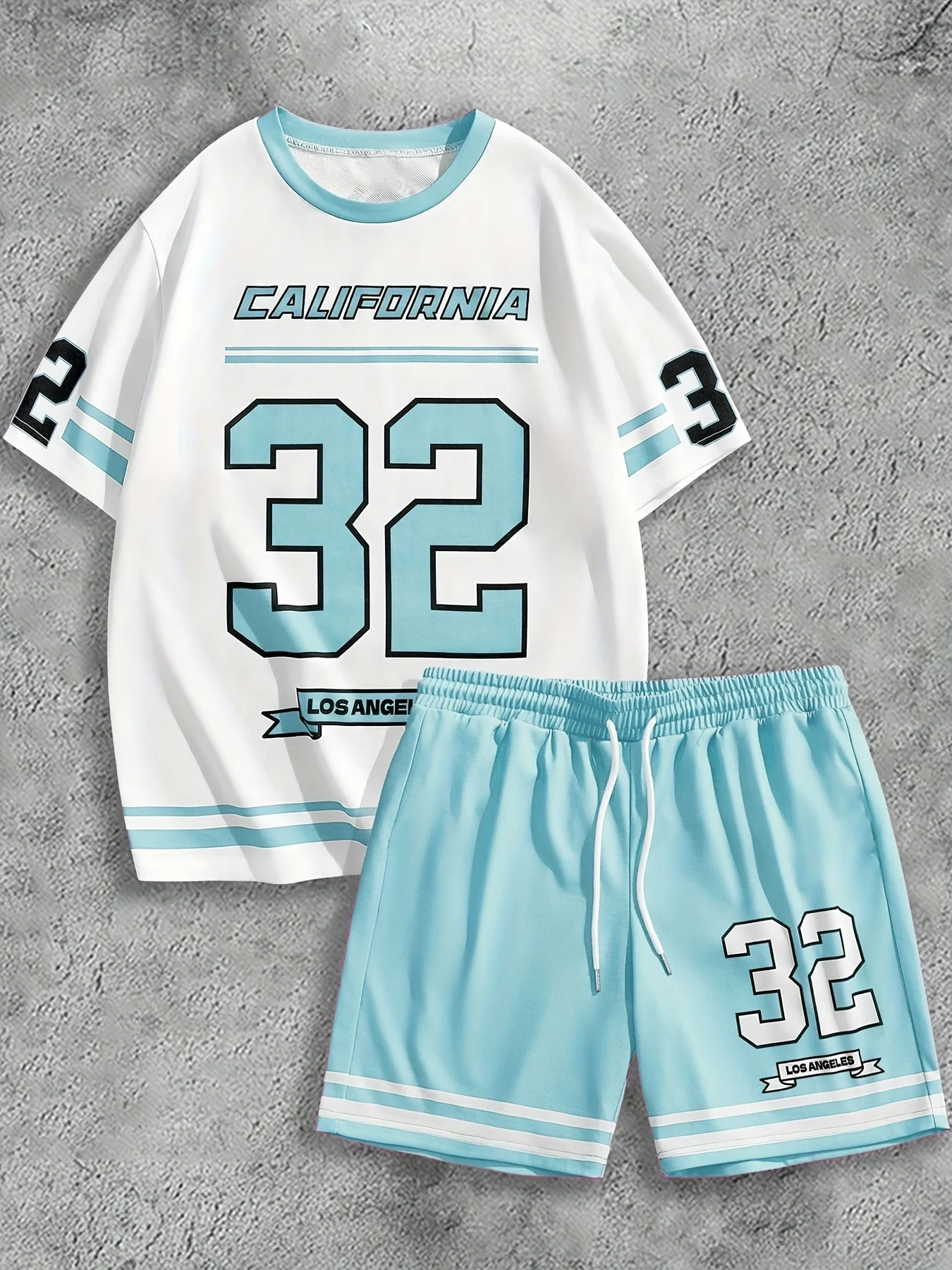

Костюм в стиле ретро из Калифорнии, Лос-Анджелес: мужской спортивный комплект с футболкой с коротким рукавом и шортами на шнурке, дизайн с номером 32, повседневная одежда