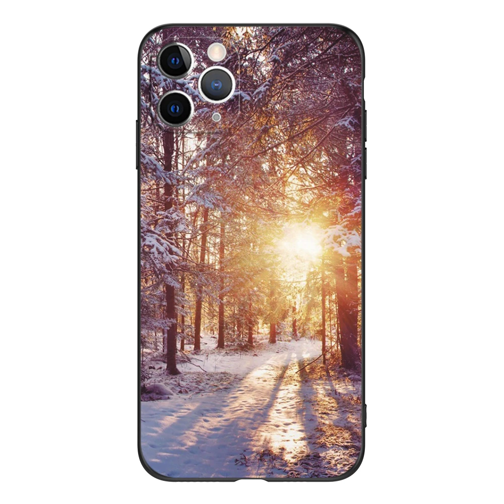 For iphone 11 Case for iphone 11 pro max Cover eleven coque etui 11pro Phone back Cover black tpu case winter christmas girl