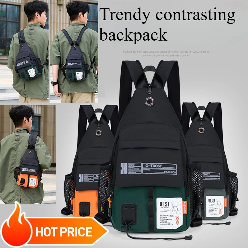 

Men's Fashion Chest Bag Color Contrasting Large Capacity Waterproof Multi-Functional Shoulder Bag for Outdoor Sports