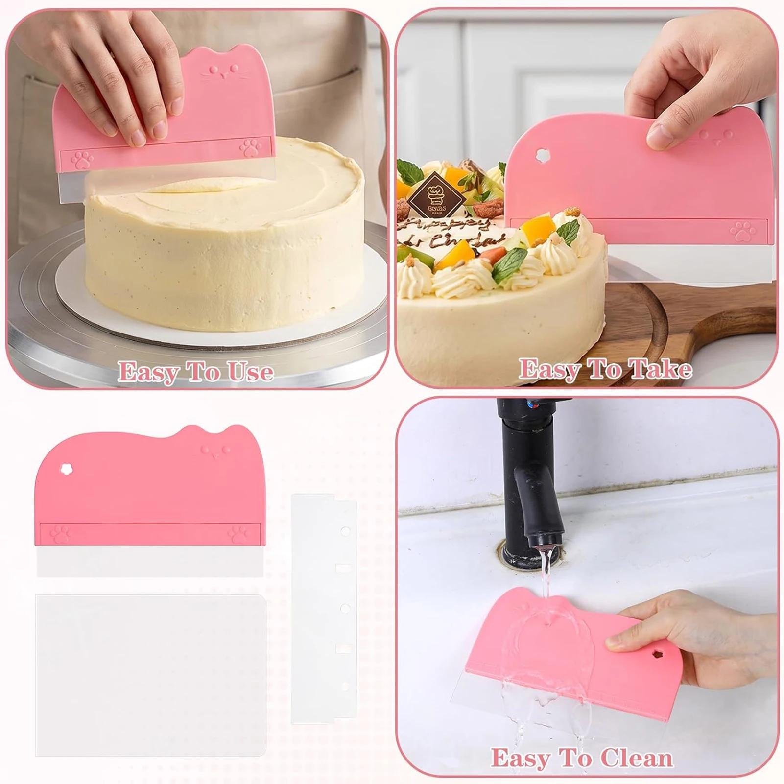 Cake Scraper Plastic Cake Smoother Tool Frosting Finisher for Baking Projects Professional Pastry Decorating Set Durable