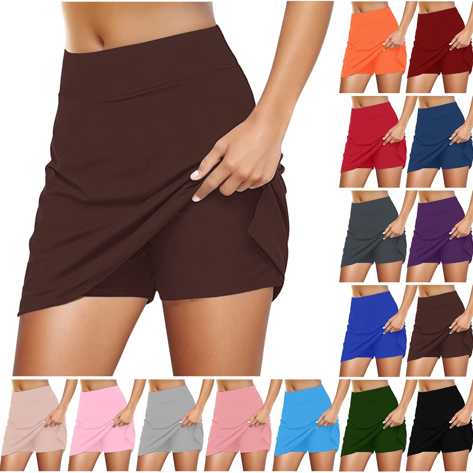 Women Tennis Skirt Activewear Solid Color Mini Skirt With Shorts Spring Summer Skorts Bodycon Wrapped Hip Yoga Workout Faldas