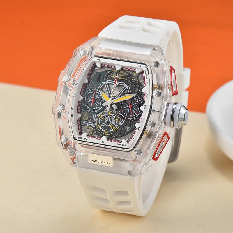 New Rieter crystal transparent multi-function running seconds rotating tourbillon business calendar quartz watch