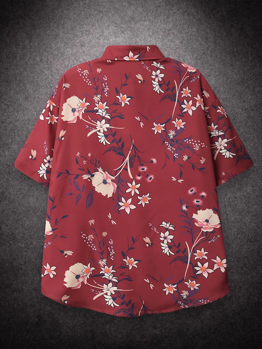 Oversized Loose Short Sleeve Flower Print Hawaii Beach Summer Men Shirt Student Couples Fashion Casual Mens Clothing Trends