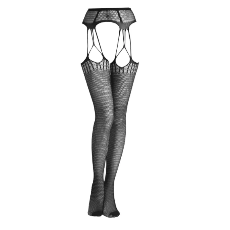 SIMPLEJWEL Sexy Open Crotch Mesh Tights Women Crotchless Pantyhose Hollow Out Black Silk Fishnet Stockings High Waist Panty image 4