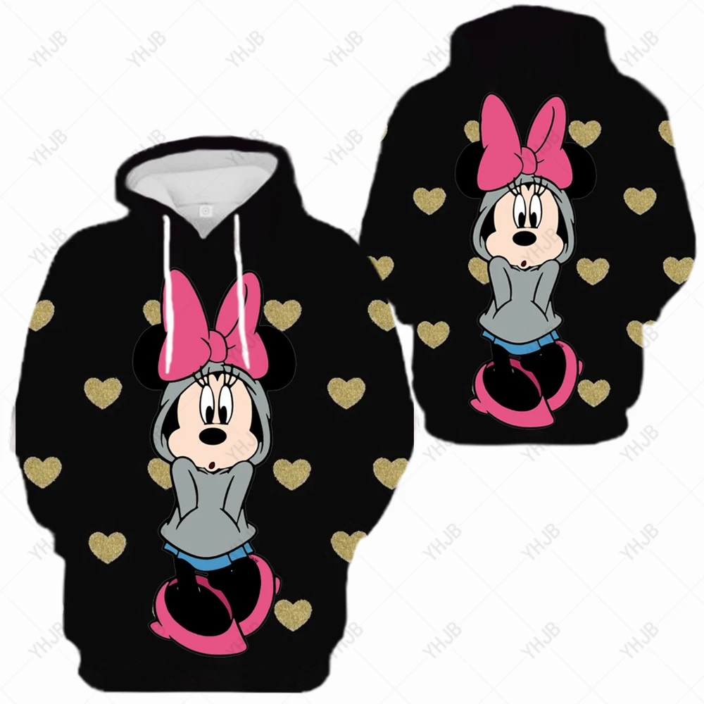 Disney Men\'s Ladies Minnie Mickey Mouse 3D Printed High Quality Boys Girls Unlined Hoodie Parent-Child Costume Cartoon Jumpers