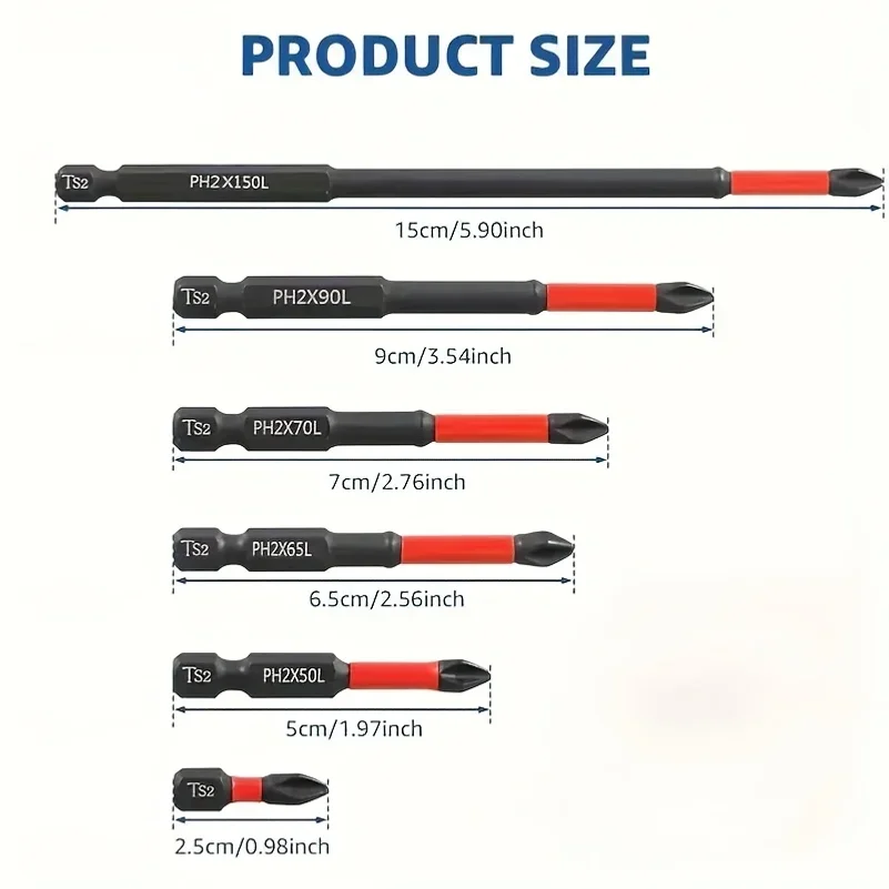 Magnetic Non-Slip Drill Bit Set 6/12 Pieces, S2 Steel, Crosshead and Impact Drill Bits, Suitable for Electric and Hand Drivers