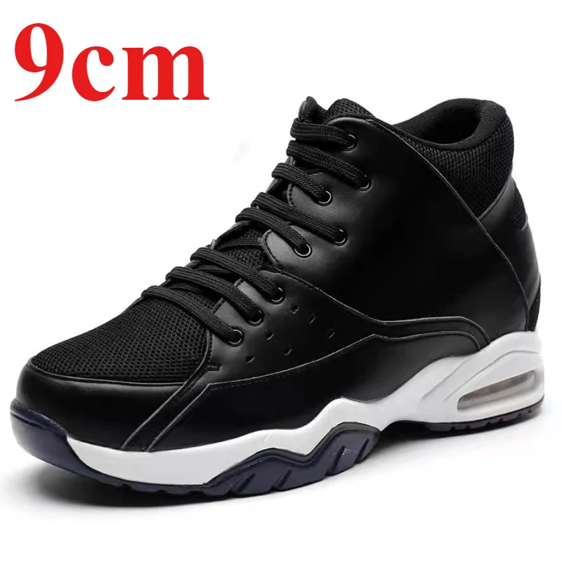 Casual Sneakers Outdoor Thick Bottom Height-increasing Shoes Men's 9cm Elevated Leather Mesh Comfortable Breathable Sports Shoes