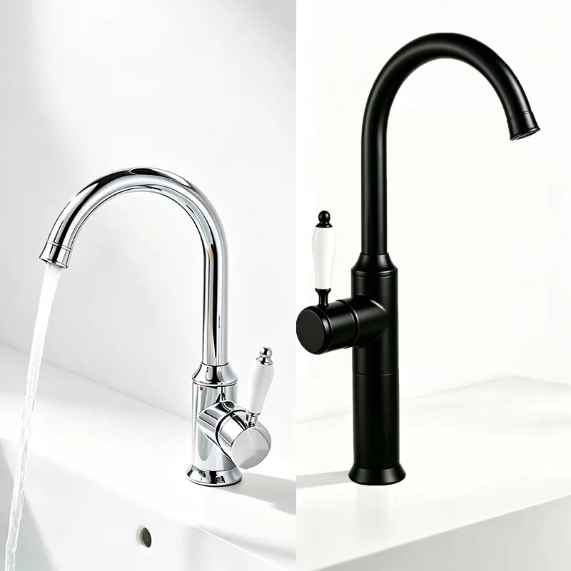 

Modern Brass Bathroom Faucet Single Hole Deck Mounted Vanity Basin Faucet Washbasin Vessel Sink Faucets Hot Cold Water Mixer Tap