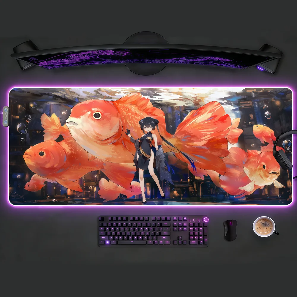 Ryuuge Kisaki Blue Archive Mouse Pad RGB LED Non-slip Desk Mat Rubber Gaming Accessories Large XXL Computer Office Keyboardmat