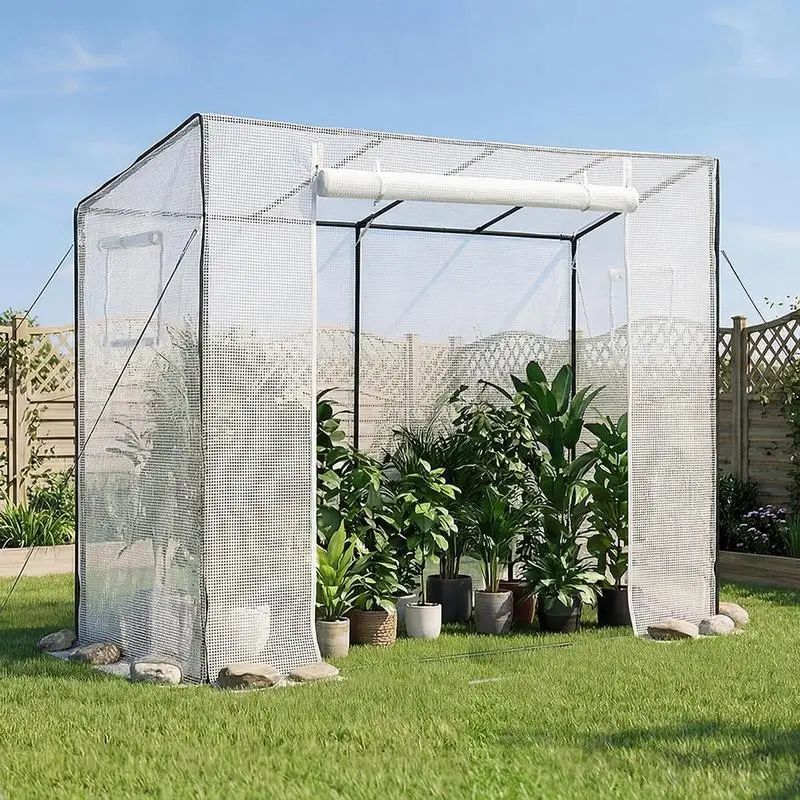 

Walk-in Greenhouse, 76.8" x 30.3" x 66.1" Greenhouse for Outdoors with Windows, PE Cover, Roll-Up Zipper Door, Walk in Green