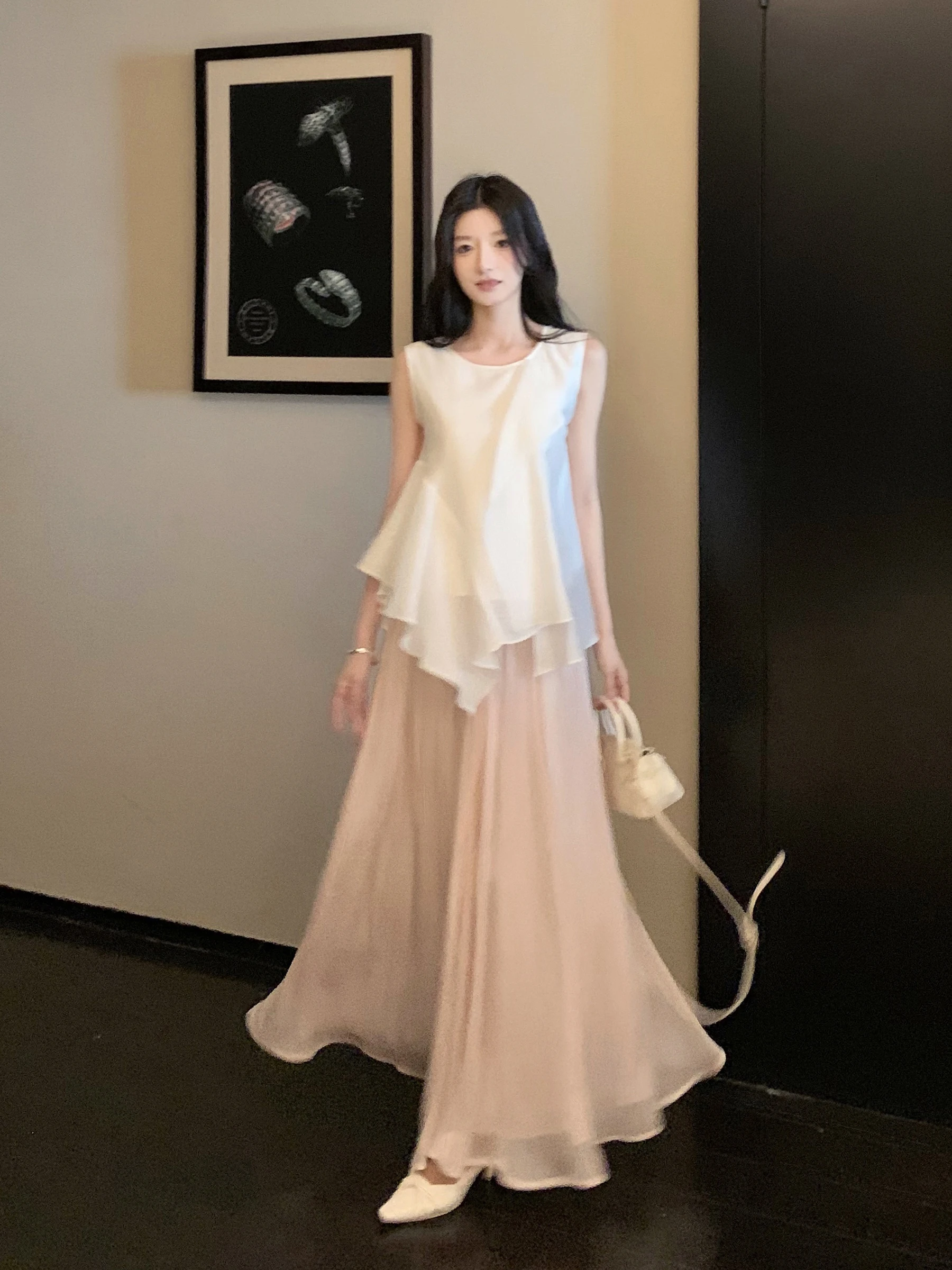 

Романтичная длинная юбка А-силуэта в стиле феи, женская нежная юбка с высокой талией, юбка-макси Buou Buou