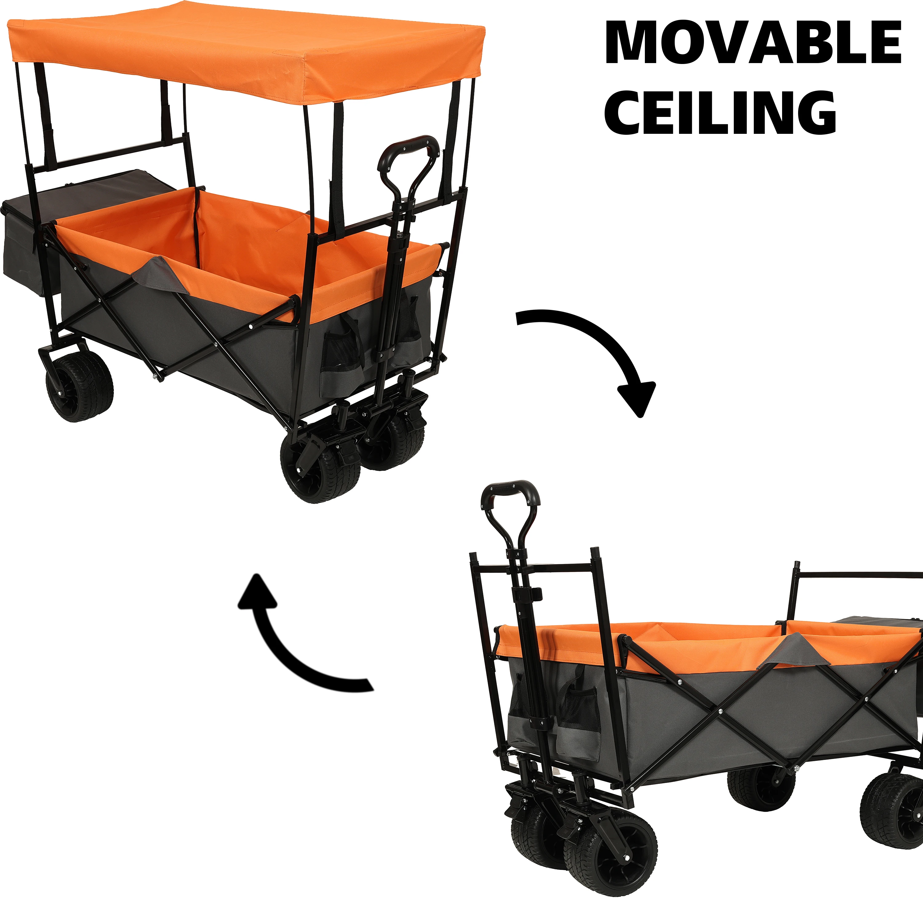 480Lbs Collapsible Wagon with Canopy,Wagon Stroller with 7" All-Terrain Wheels, Lightweight Foldable Wagon, Large Capacity for