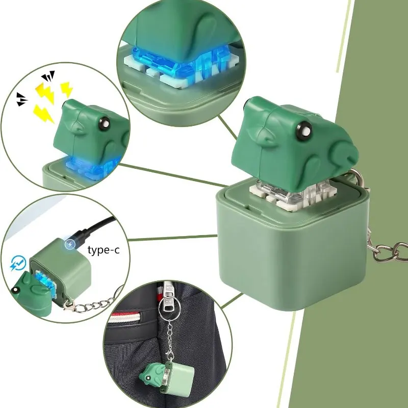 Oplaadbare kronkelende kikker sleutelhanger met kleurrijk licht en vingerknop Clicker Stress Relief Grappige kikker hagedis slang ontwerp