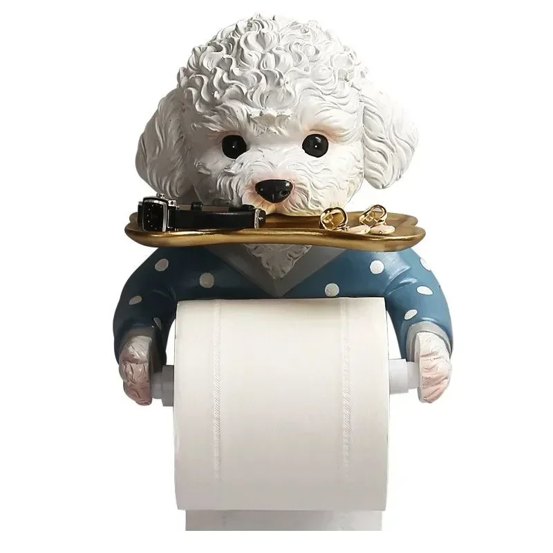 Cartoon Teddy Dog Toilet Paper Holder Punch Free Wall Mounted Toilet Tissue Roll Paper Storage Tray Rack Bathroom Decoration