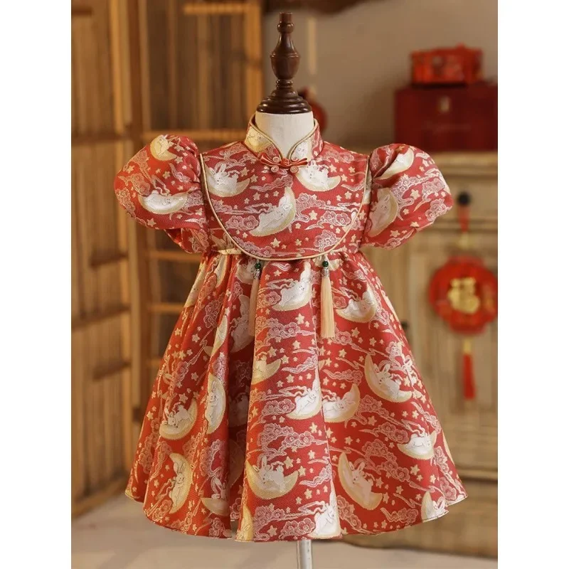 

2025Girls' Chinese Style New First Birthday Crown Dress High-End Formal Dress Princess Gown