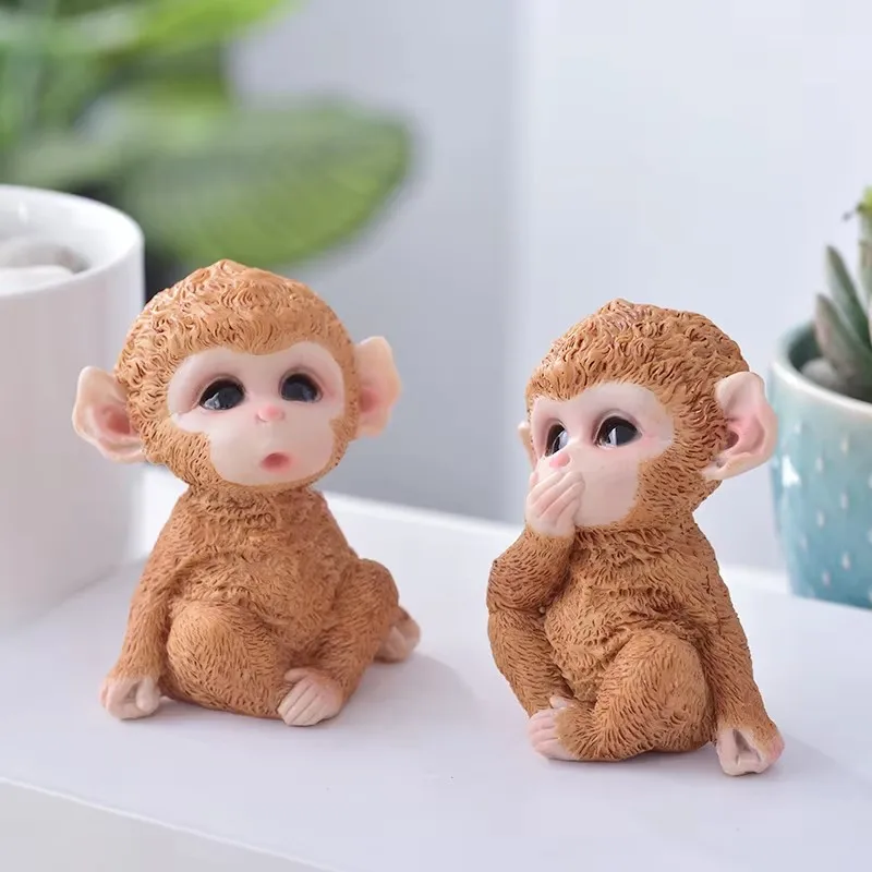 Cute Sitting Monkey Statue No Look Talk Listen Resin Animal Sculpture Home Garden Office Desk Decorative Ornament Funny Gift Toy