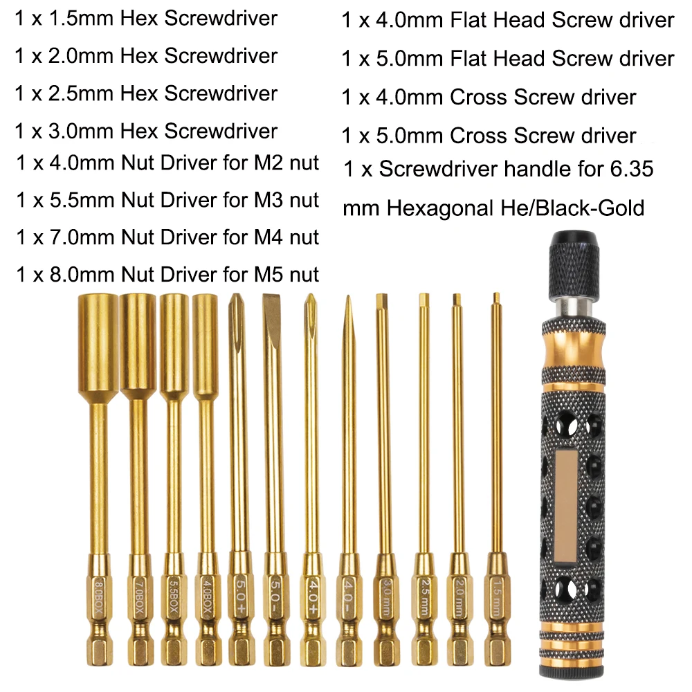 4-in-1-Sechskantschraubendreher 1,5 2,0 2,5 3,0 mm 6,35 mm Schnellwechsel-Inbusschlüssel-Inbusschlüssel-Inbusschlüssel-Werkzeug für 1/8 1/10 RC Car SCX10 TRX4
