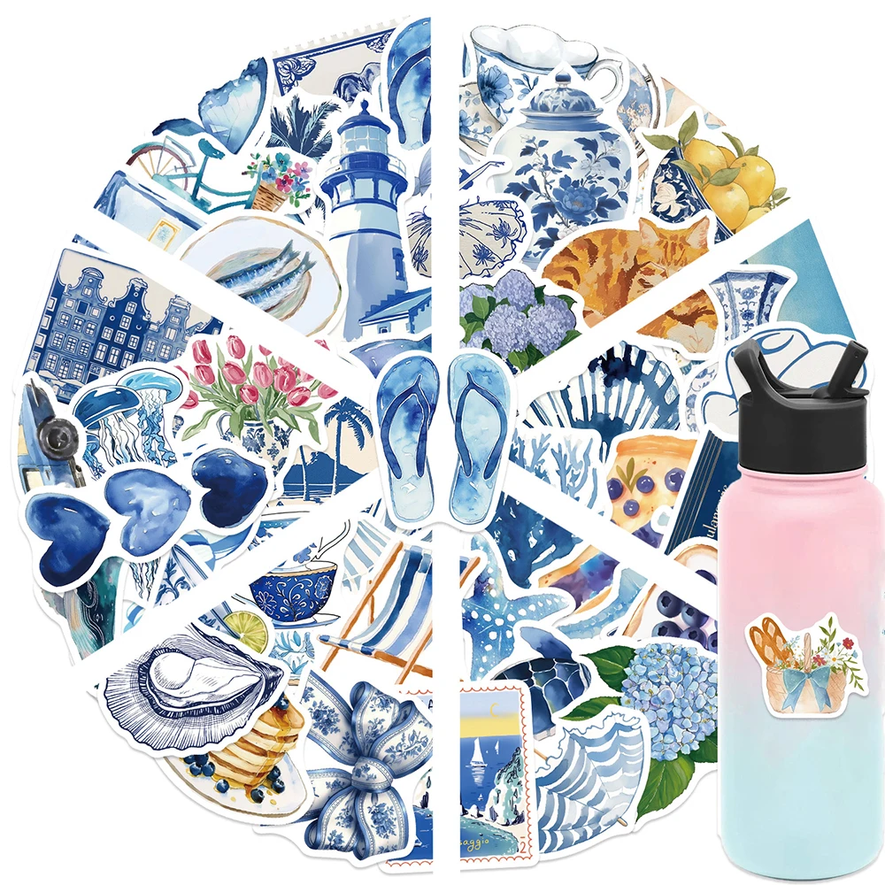 

10/30/50pcs INS Style Mediterranean Cartoon Stickers for Laptop Phone Case Stationery Vintage Aesthetic Decoration Sticker Packs