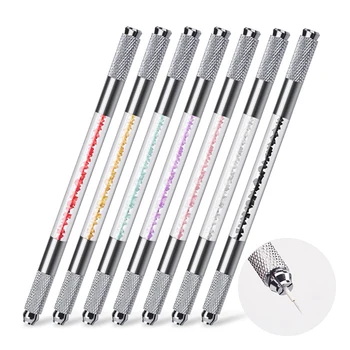 7pcs/lot Double Head Microblading Eyebrow Pen Flat or Round Needles for Permanent Eyebrow Tattoo Microblading Manual Pen Supply