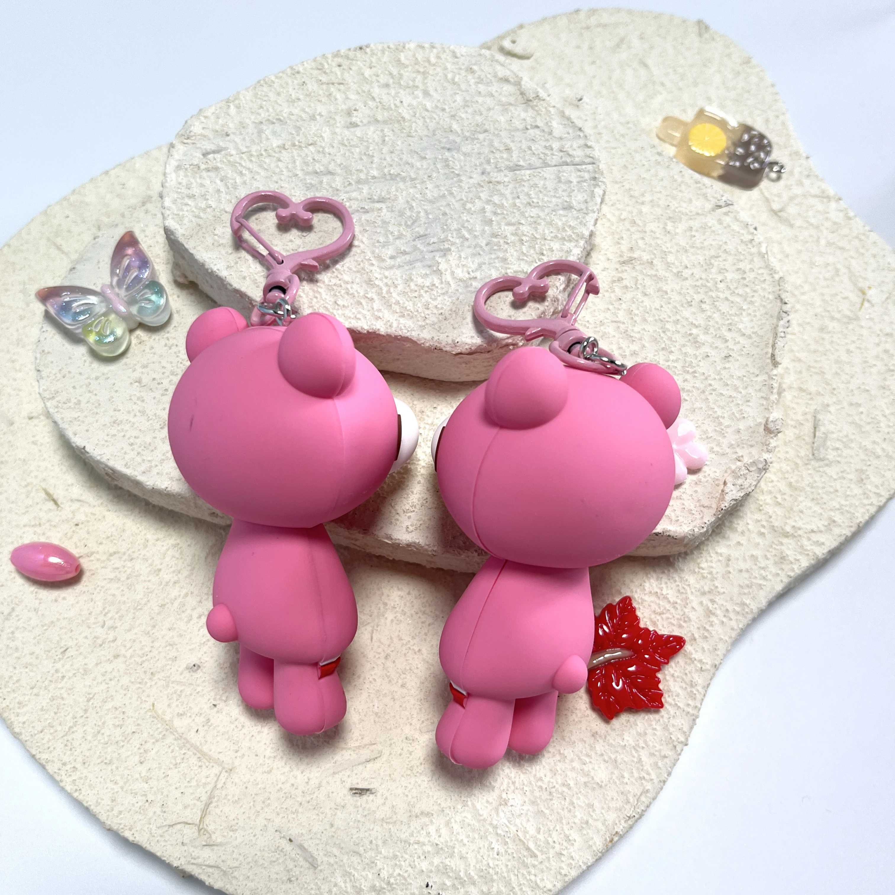 Cute Dark Style Pink Bear Keychain Rivet Collar Bell Blood Graffiti Cartoon Pendant Edgy Girl Bag Key Personality Accessory