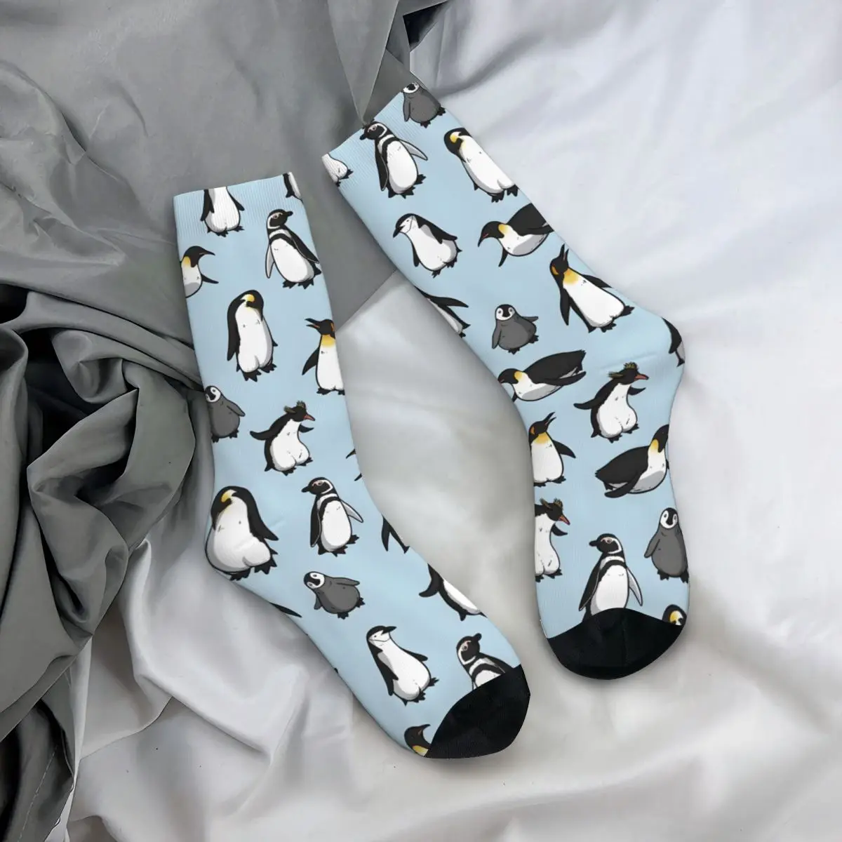 Men's Penguin Pattern Crew Socks, Retro, Harajuku, Street Style, Novidade, Bonito