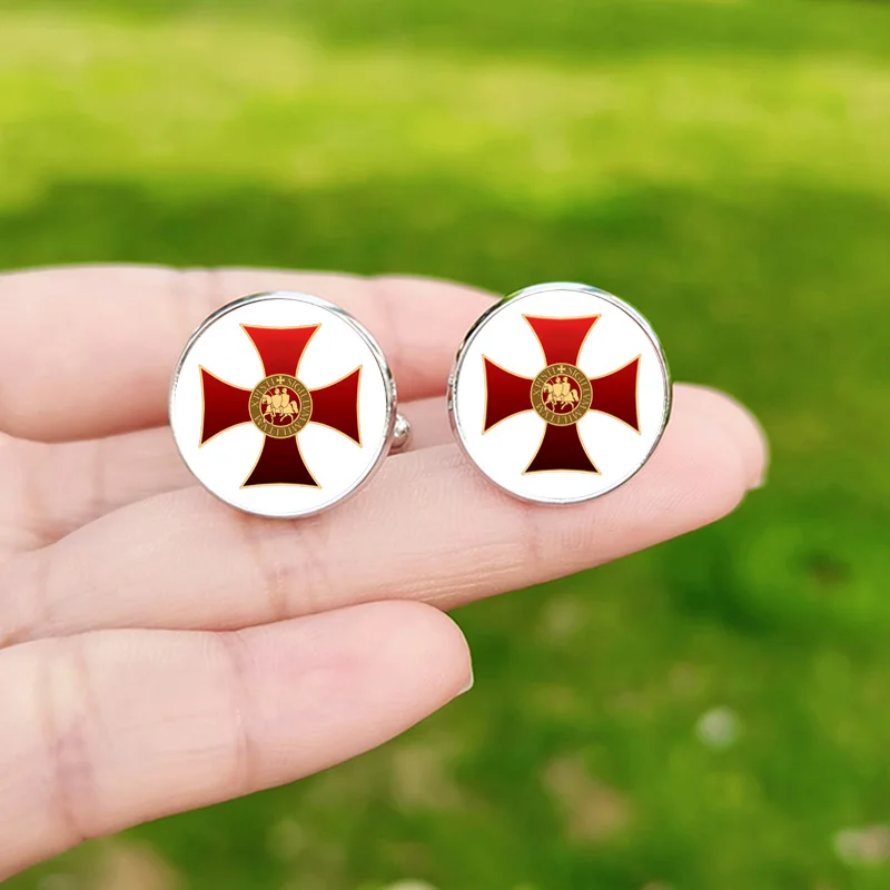 Retro Knights Templar Cufflinks High Quality Glass Dome Red Cross Masonic Pattern Exquisite Mens Cuff Links Buttons - Image 5