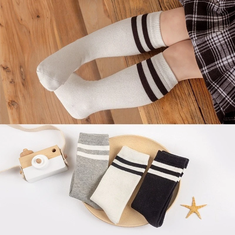 

1 Pair Children's Socks Striped Cotton Knitted Black White Gray Socks Spring Summer Autumn Boys Girls Sports Socks 1-12 Years