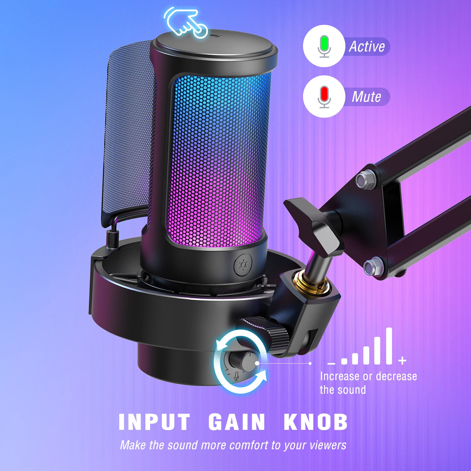 FIFINE USB Microphone Kit with Boom Arm and Pop Filter for Recording and Streaming on PC/Mac,Quick Mute＆Headphone jack-A8T