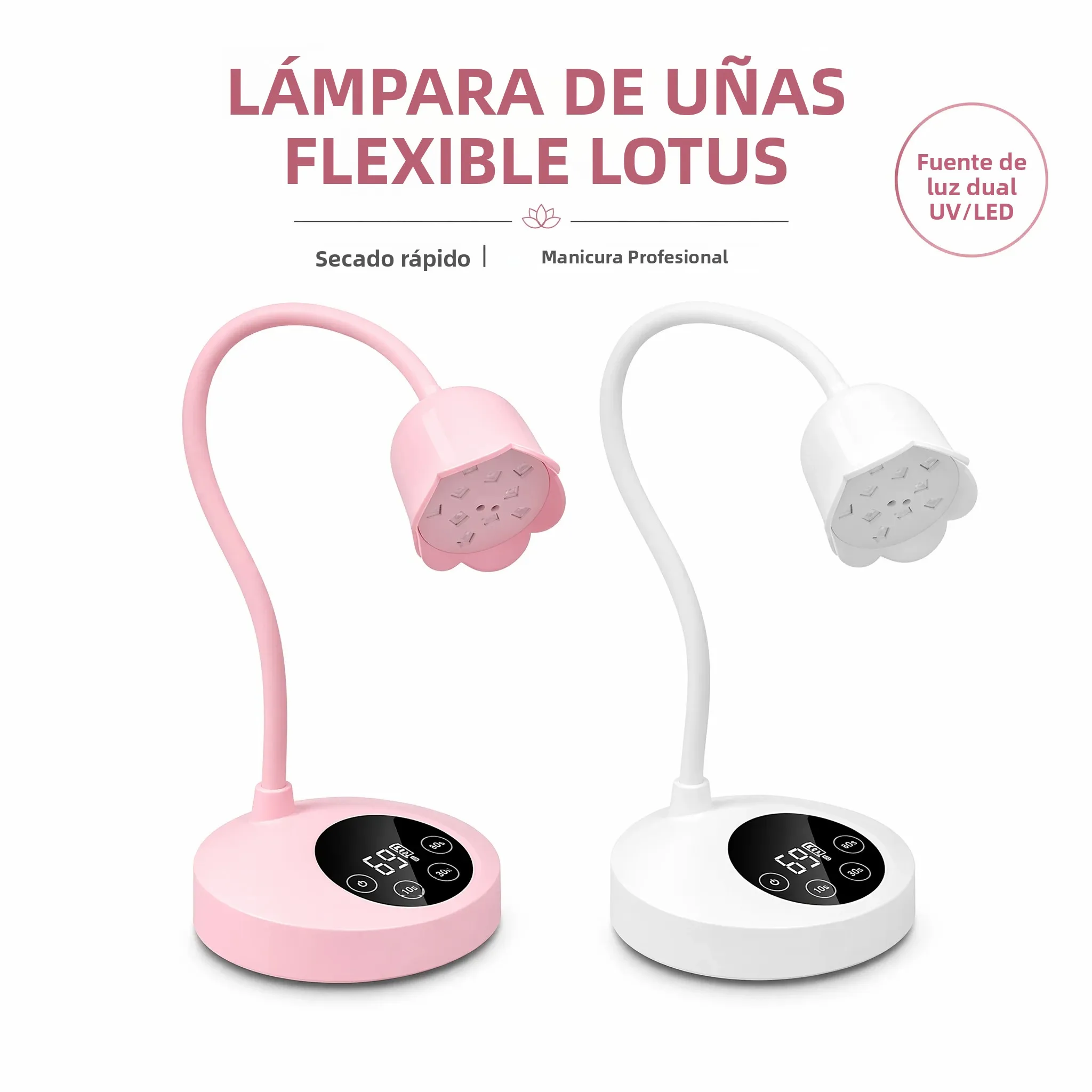 Lámpara UV LED para Uñas, Recargable, Luz UV para Uñas de Gel, Secador de Uñas Portátil Inalámbrico 360 ° Lámpara Giratoria para Secado de Esmalte con Batería
