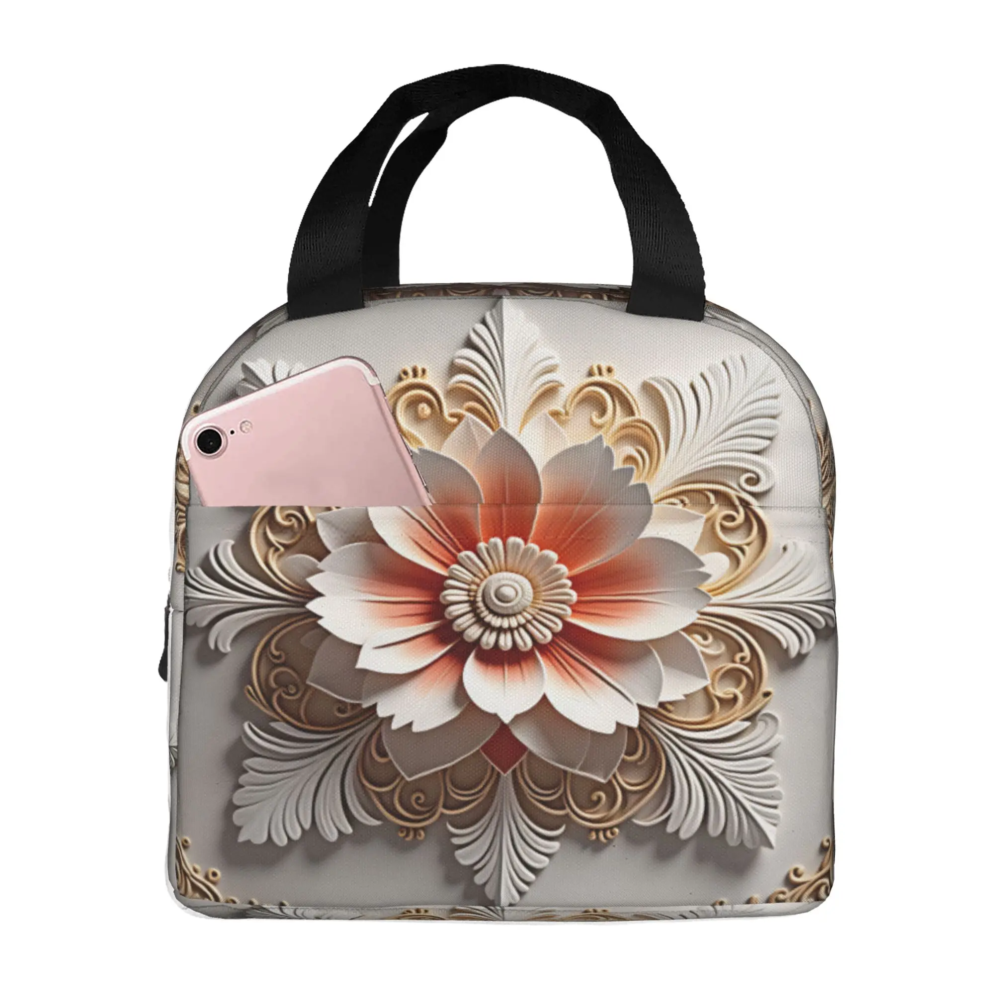 Fashion Trend 3D Flowers Insulated Lunch Bags for Work School Luxury High 3D Floral Resuable Thermal Cooler Lunch Box Women Men