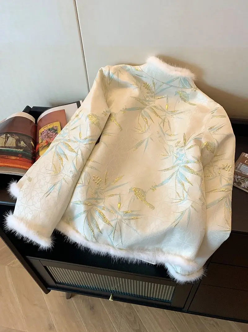 2026 new chinese style niche cotton jacket for women  autumn and winter retro style bamboo loose fitting warm top