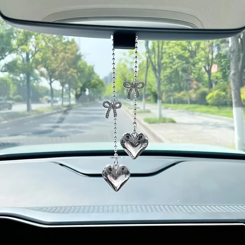 Bow Love Hanging Car Interior Decor Lucky Hanging Ornament for Auto Rearview Mirror Pendant Cute Car Accessories for Women